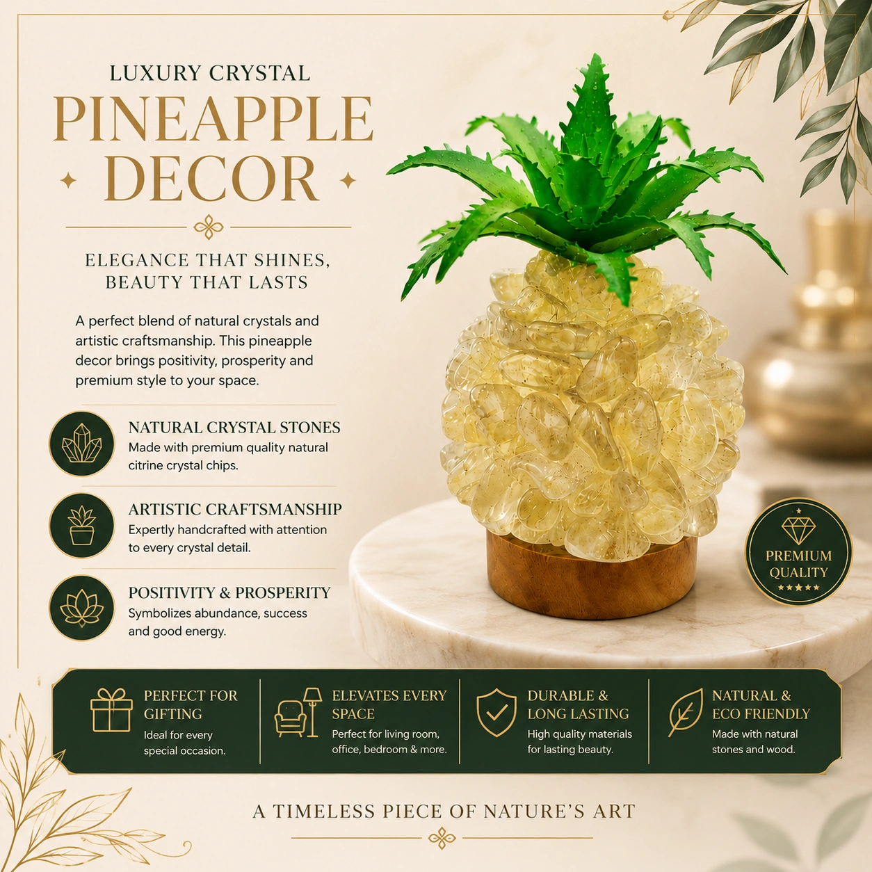 Electric Glowing Crystal Pineapple Decor Lamp – Natural Semi-Precious Stone Chips with Wooden Base 5
