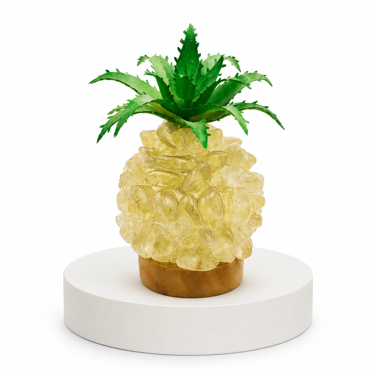Electric Glowing Crystal Pineapple Decor Lamp – Natural Semi-Precious Stone Chips with Wooden Base 2