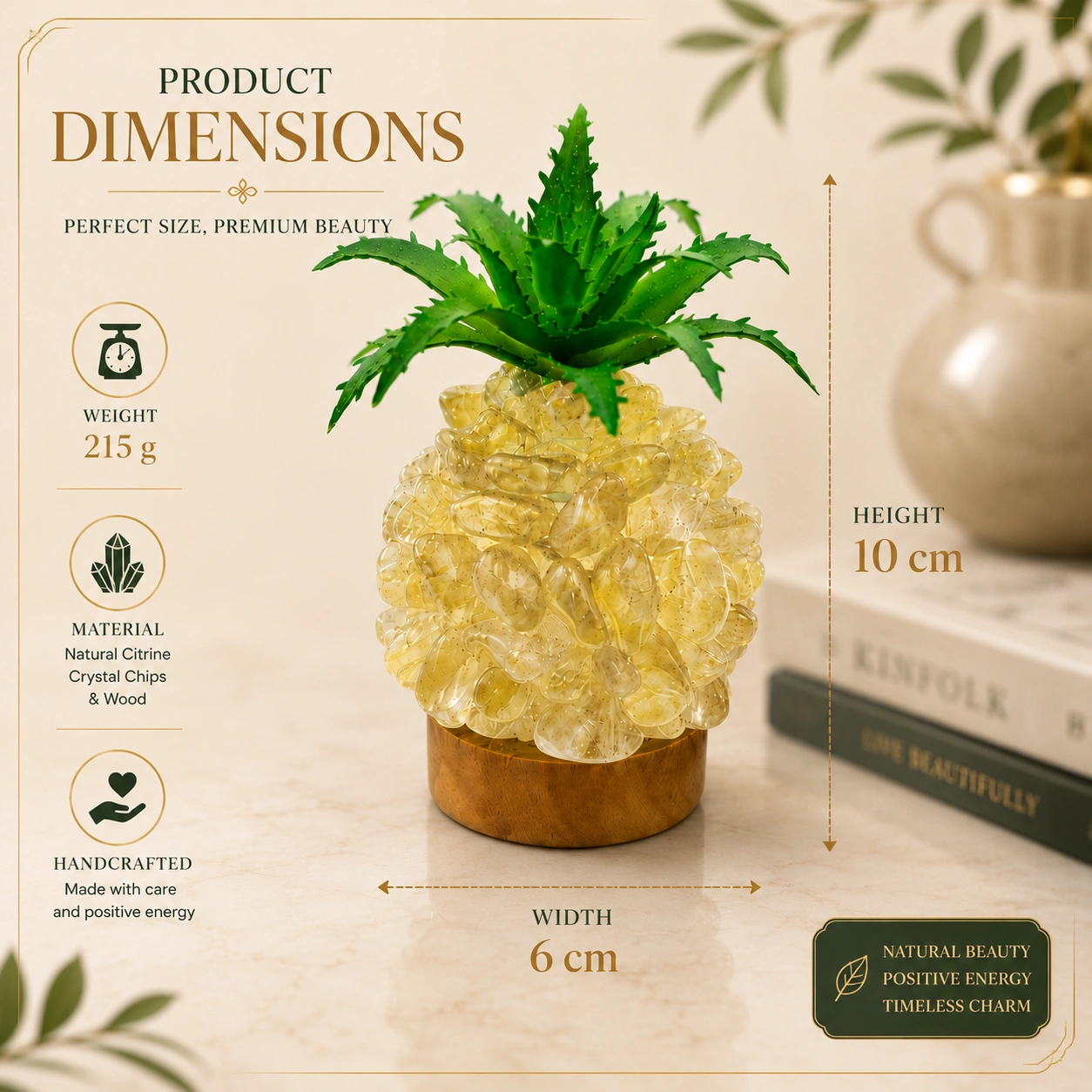 Electric Glowing Crystal Pineapple Decor Lamp – Natural Semi-Precious Stone Chips with Wooden Base 4