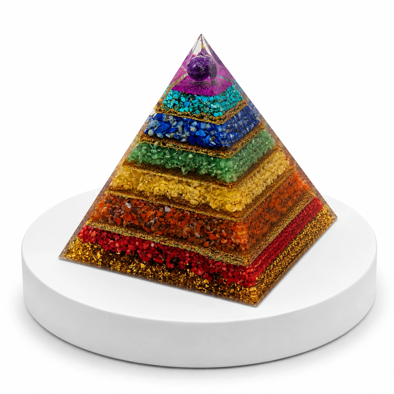 7 Chakra Crystal Pyramid | Orgonite Energy Amplifier | 7 Natural Gemstone Layers | Amethyst, Lapis Lazuli, Turquoise, Green Aventurine, Citrine, Carnelian & Red Jasper | Meditation, Healing & Home Décor 2