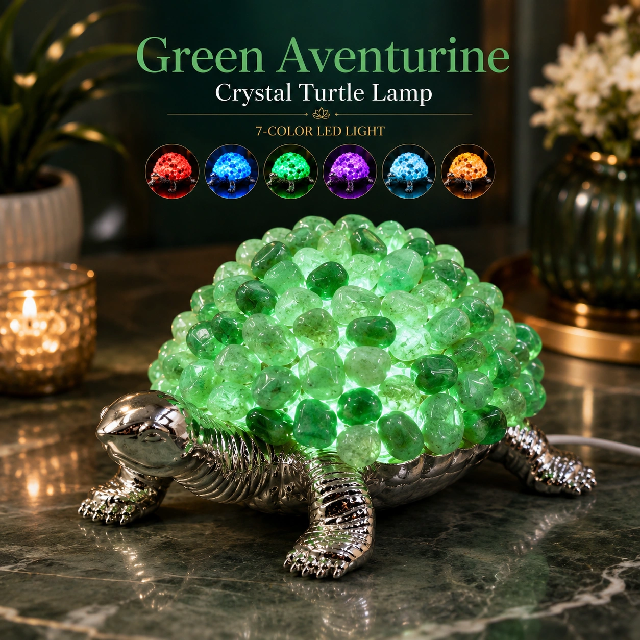 Green Aventurine Crystal Turtle Lamp