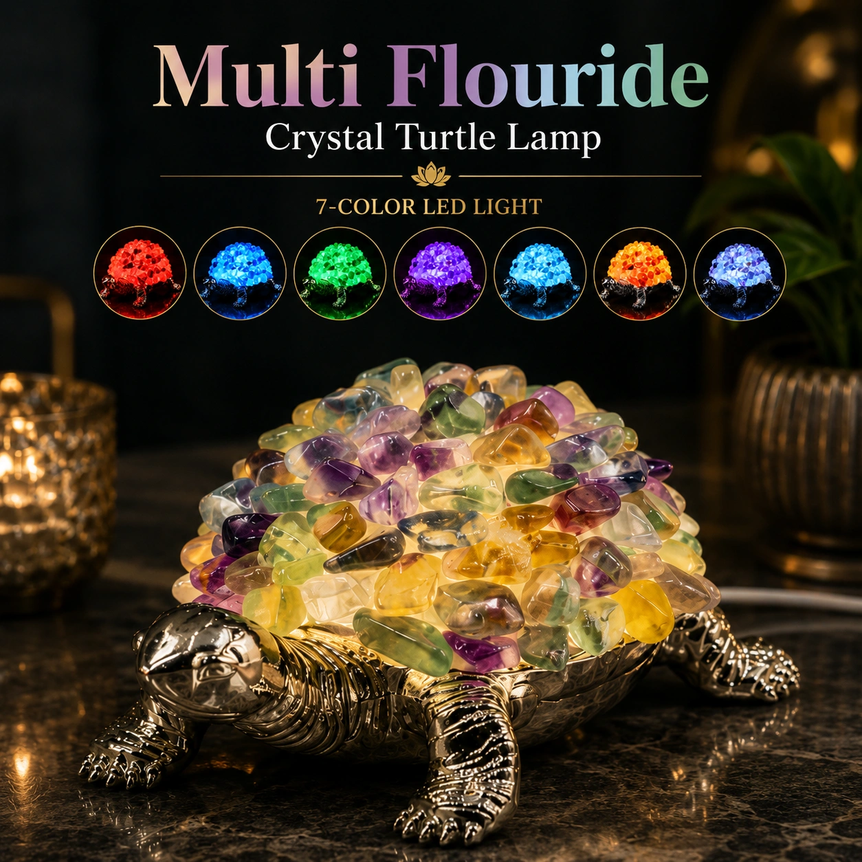 Multi Flouride Crystal Turtle Lamp