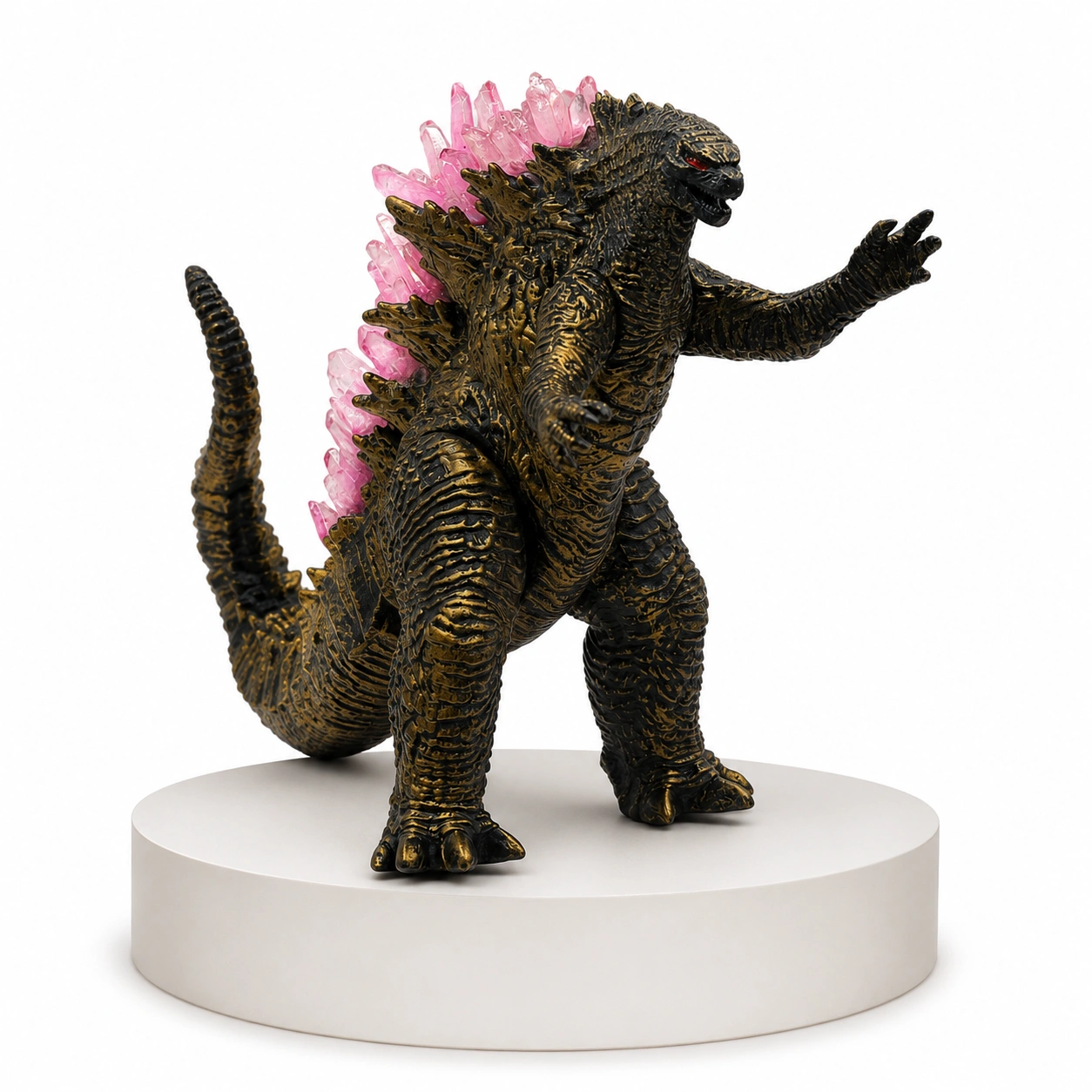 Godzilla Crystal Edition Figurine — Large | Premium Resin Antique Gold Finish | Pink Aura Crystal Dorsal Fins | Collector's Figurine & Home Décor Gift — view 2
