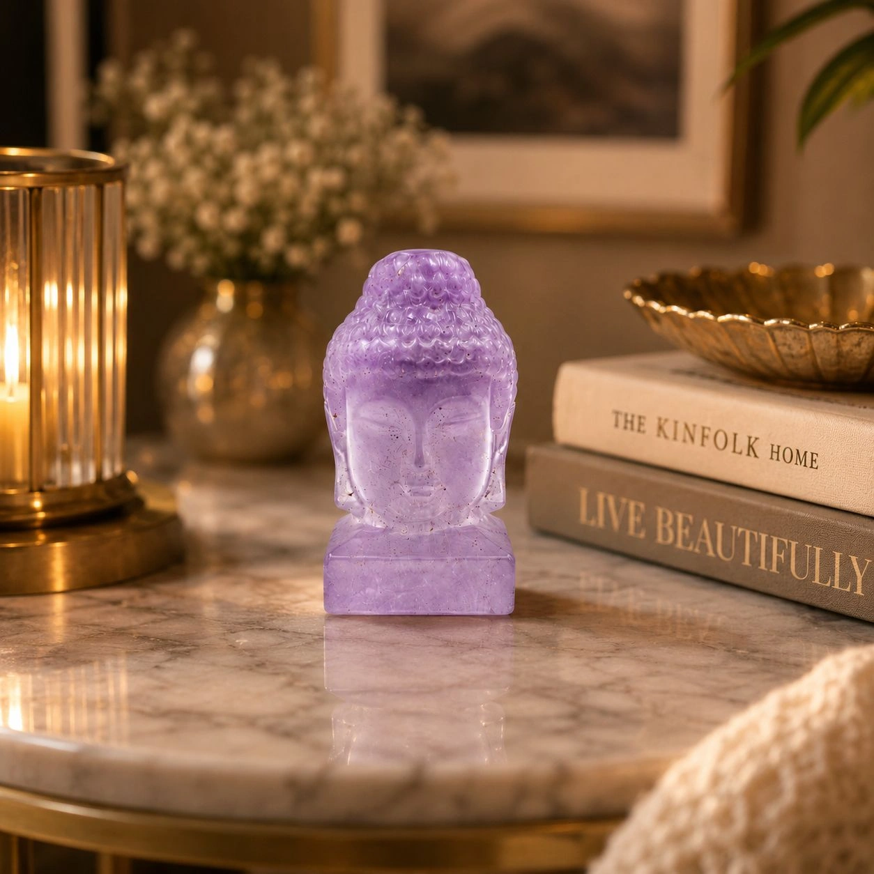 Hand-Carved Natural Crystal Buddha Head Figurine | Rainbow Fluorite, Green Fluorite & Amethyst Stone Variants | Premium Meditation & Home Decor Gift 4