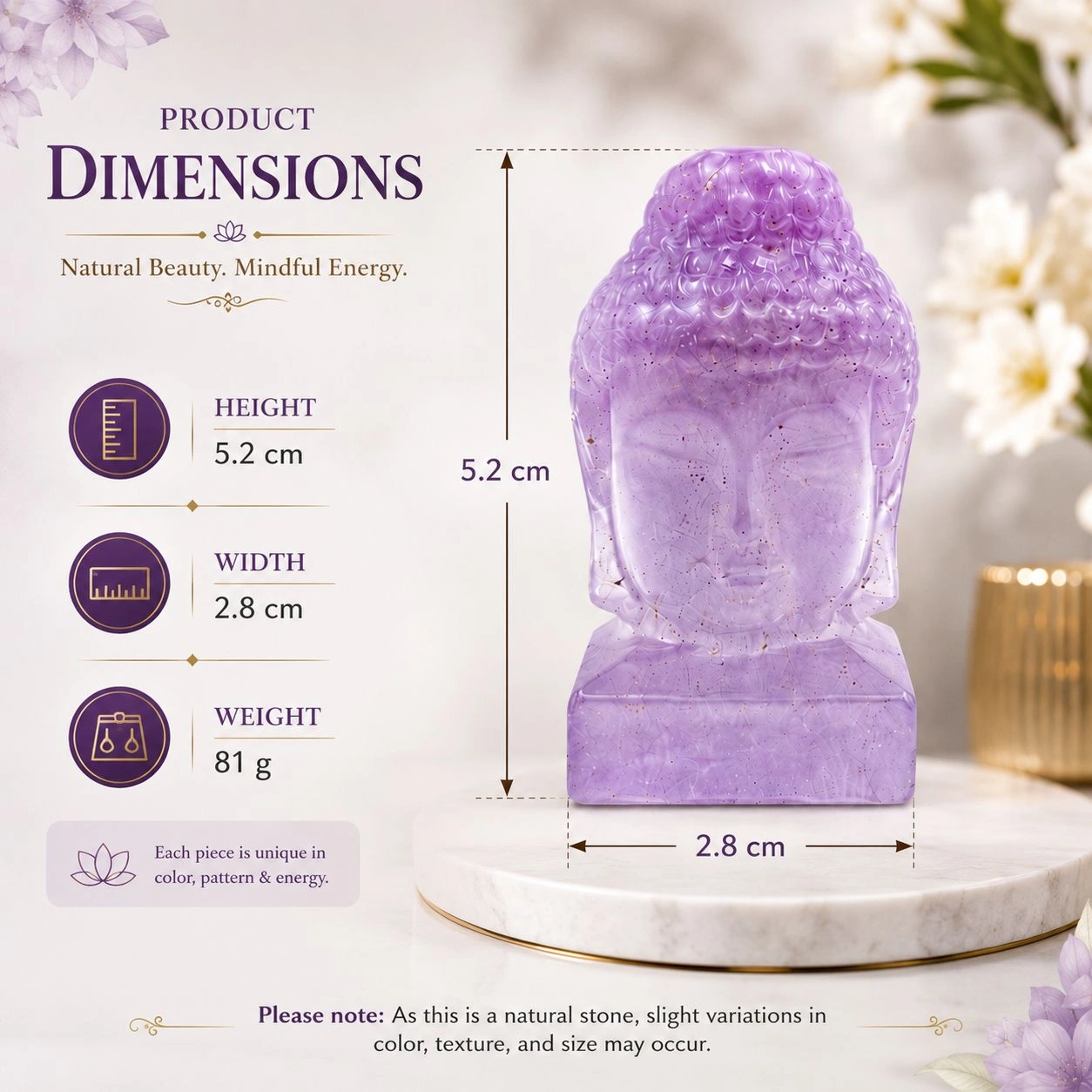 Hand-Carved Natural Crystal Buddha Head Figurine | Rainbow Fluorite, Green Fluorite & Amethyst Stone Variants | Premium Meditation & Home Decor Gift 5