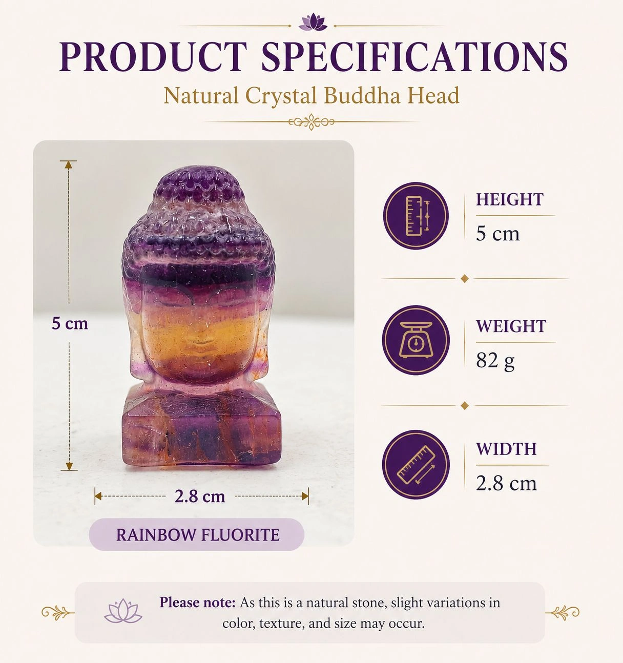 Hand-Carved Natural Crystal Buddha Head Figurine | Rainbow Fluorite, Green Fluorite & Amethyst Stone Variants | Premium Meditation & Home Decor Gift