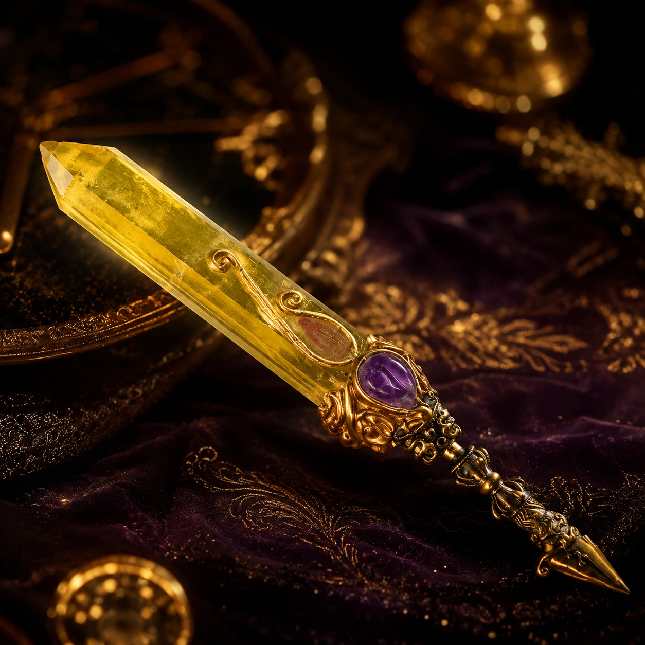 Handcrafted Crystal Decor Wand with Ornate Metalwork