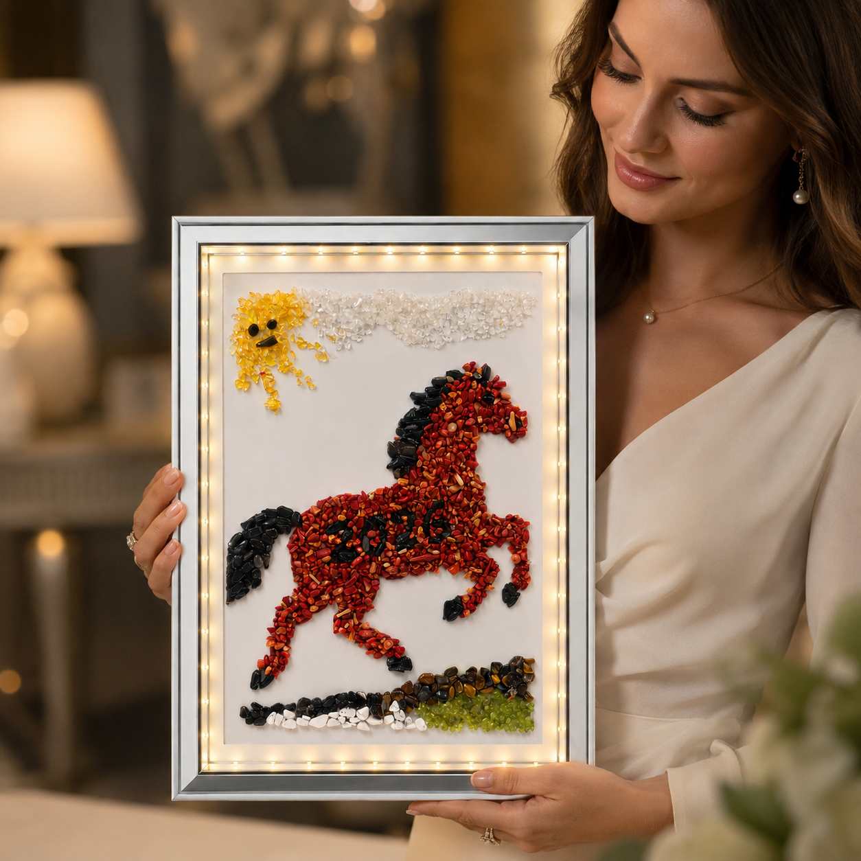 LED Gemstone Frame Art – Handcrafted Illuminated Natural Stone Wall & Table Décor 4