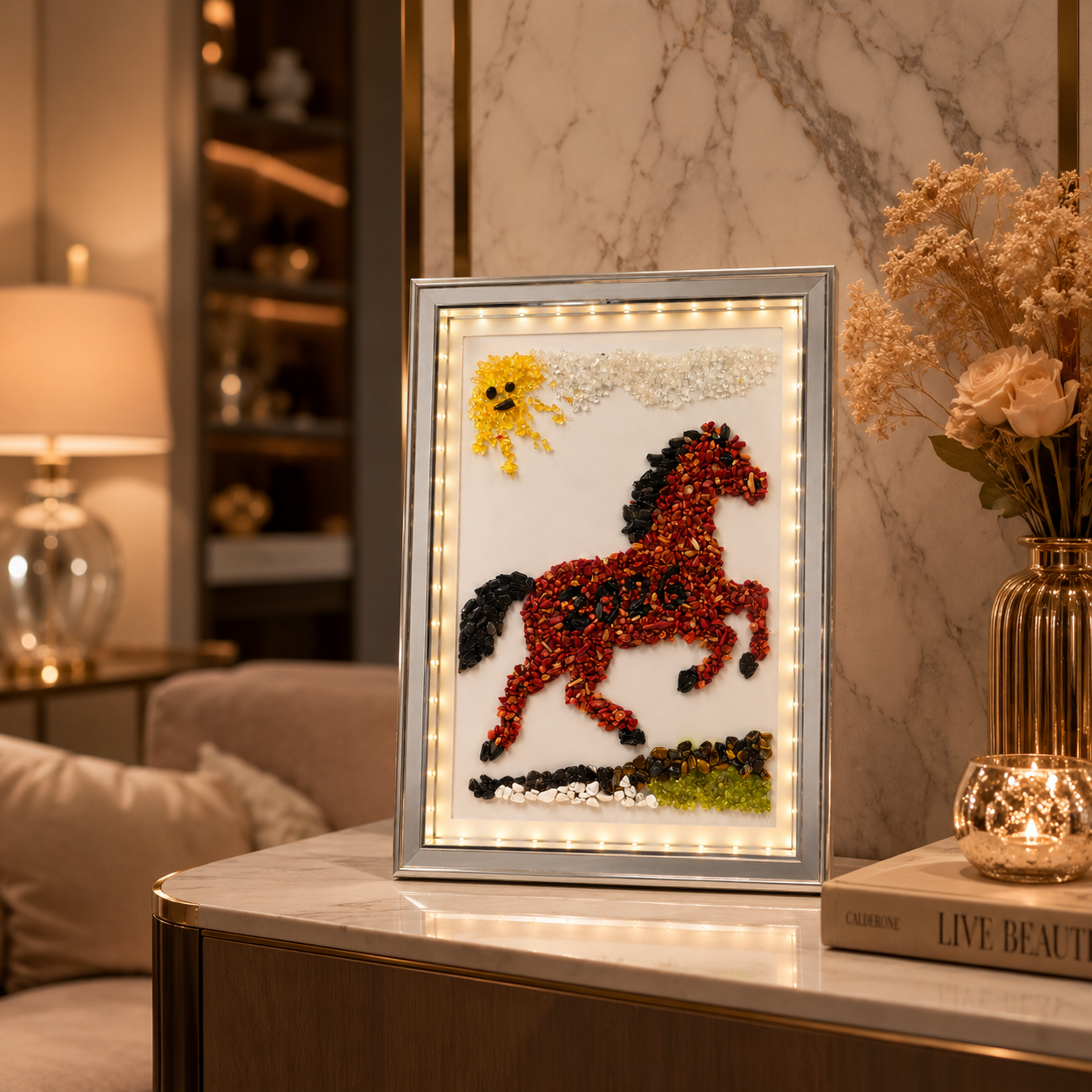 LED Gemstone Frame Art – Handcrafted Illuminated Natural Stone Wall & Table Décor 1