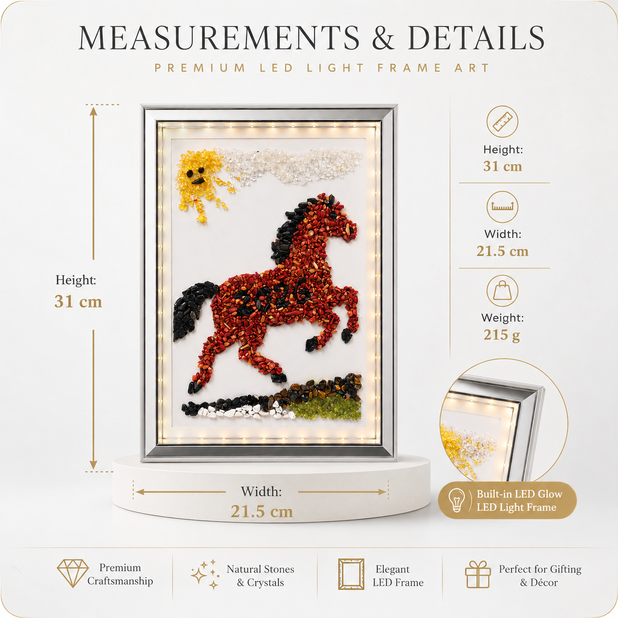 LED Gemstone Frame Art – Handcrafted Illuminated Natural Stone Wall & Table Décor 3
