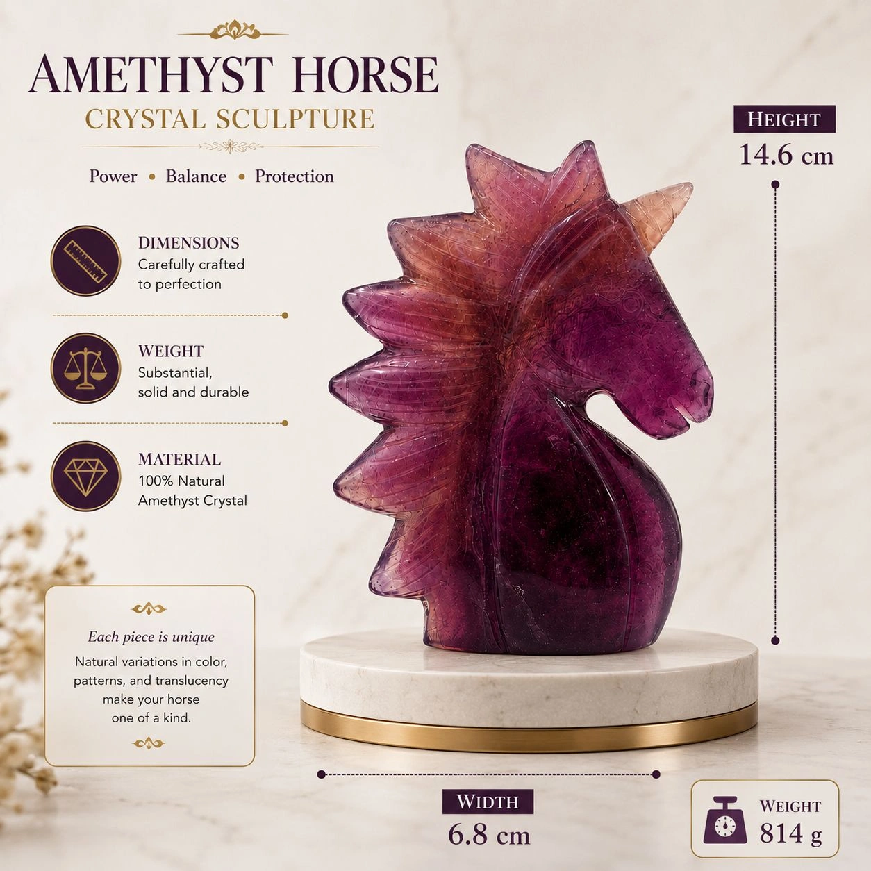 Amethyst Horse Crystal Sculpture