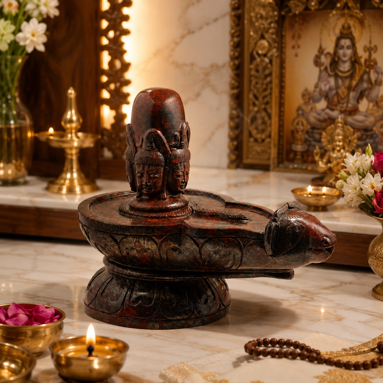 Natural Iron Tiger Stone Shivling with Nandi Base | Hand-Carved Sacred Decor | 21.5 cm Height | 10 kg