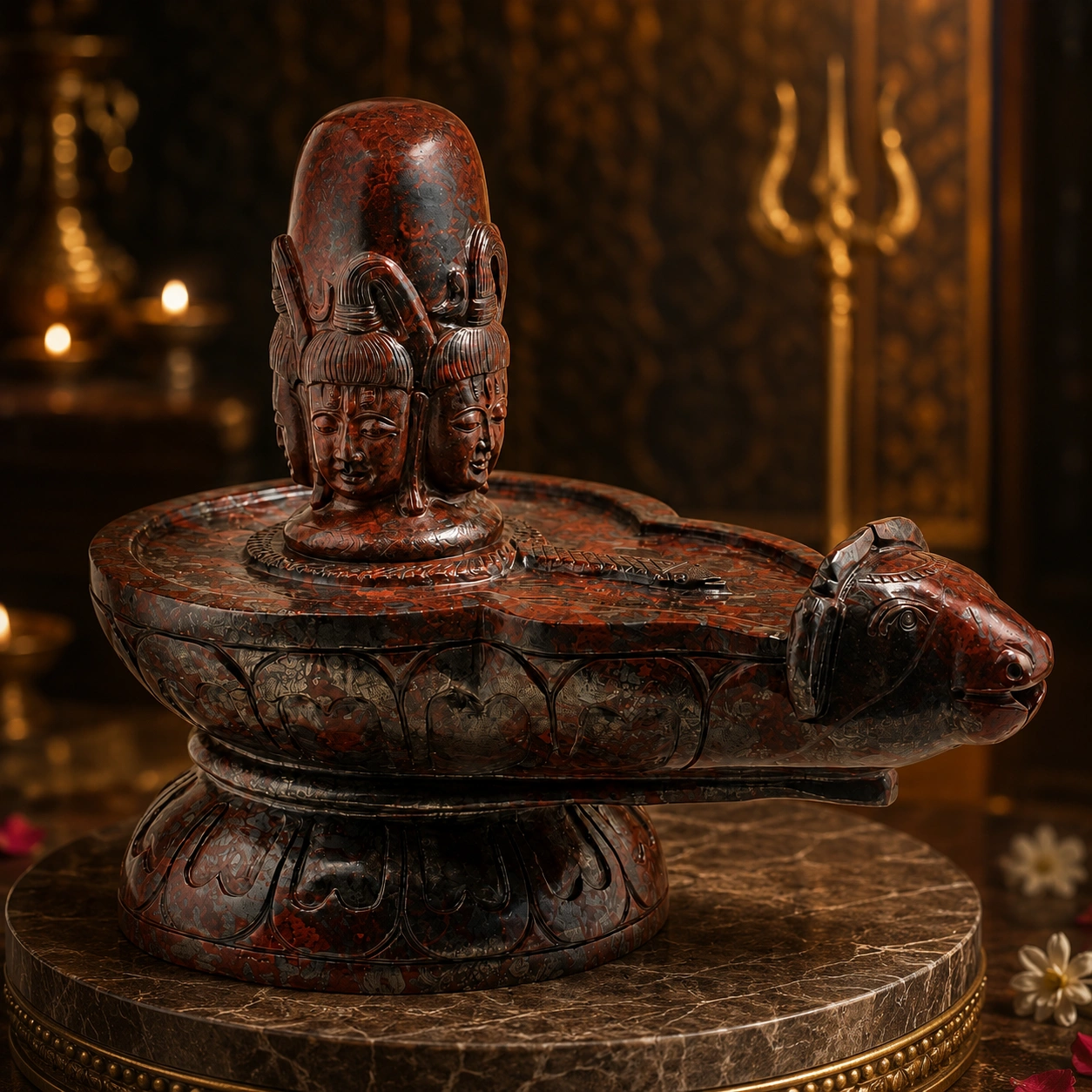 Natural Iron Tiger Stone Shivling with Nandi Base | Hand-Carved Sacred Decor | 21.5 cm Height | 10 kg 3