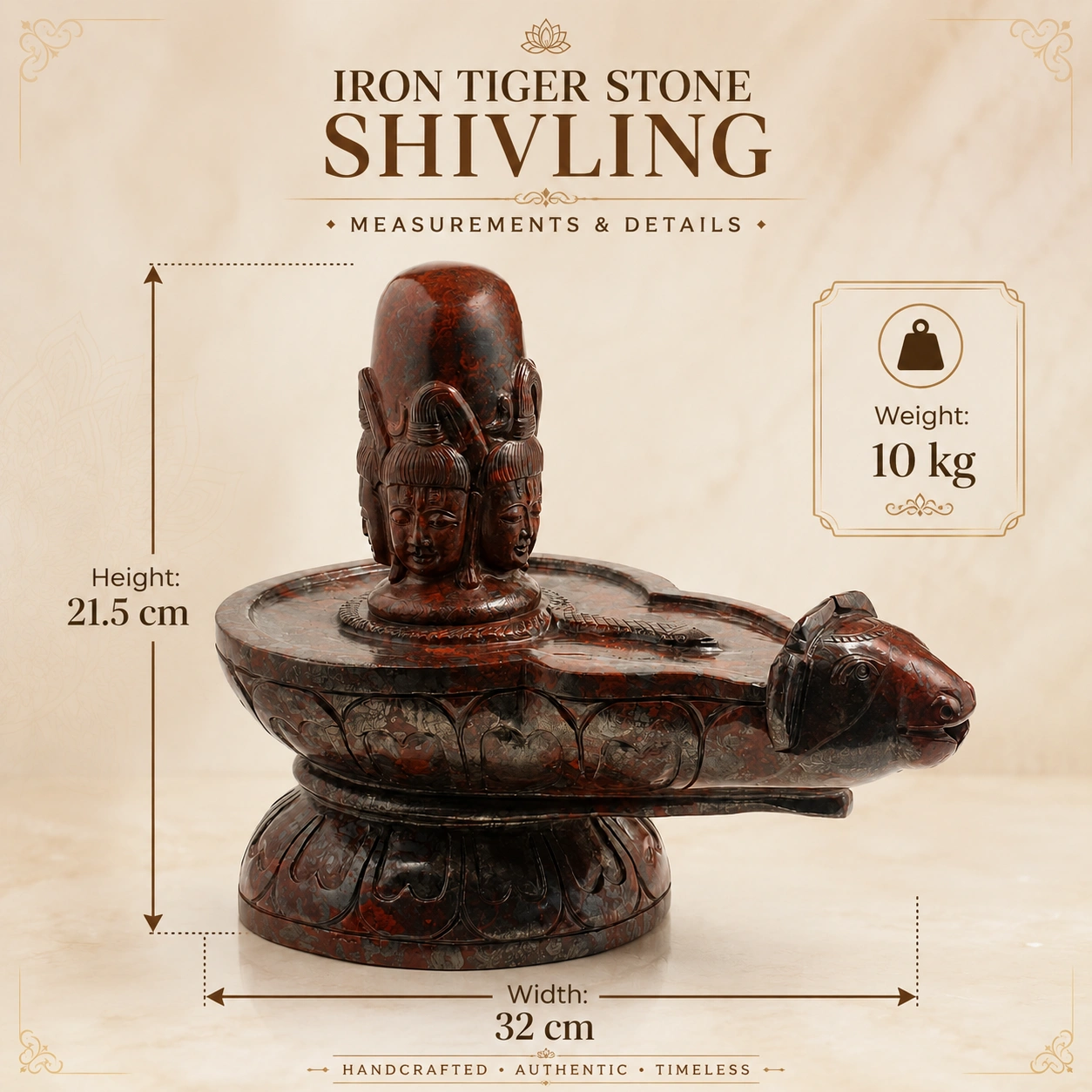 Natural Iron Tiger Stone Shivling with Nandi Base | Hand-Carved Sacred Decor | 21.5 cm Height | 10 kg 2