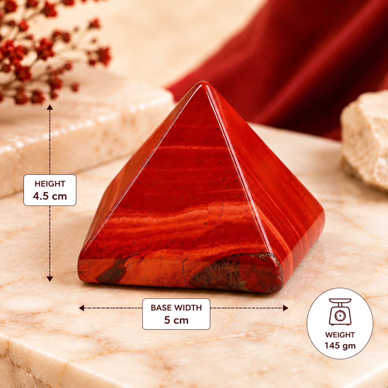 Natural Red Jasper Crystal Pyramid - Crimson Strength Hand-Polished Gemstone Pyramid for Strength, Grounding Energy, Confidence & Inner Stability | Premium Feng Shui & Vastu Decor for Home, Office & Meditation