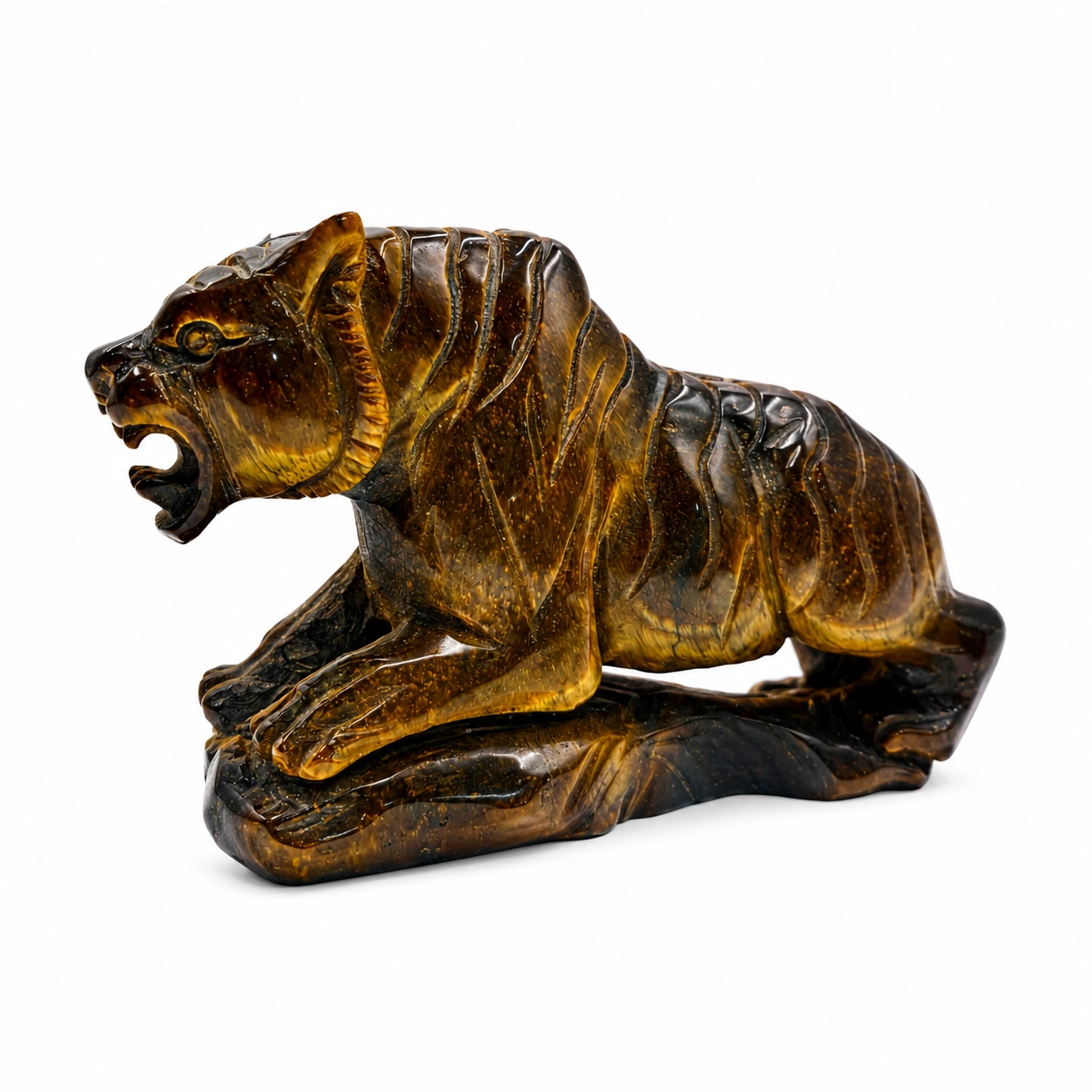 Natural Tiger Eye Crystal Roaring Tiger Statue - Hand-Carved Polished Crystal Showpiece for Courage, Confidence, Protection & Strength | Premium Feng Shui & Vastu Decor for Home, Office & Cash Counter 