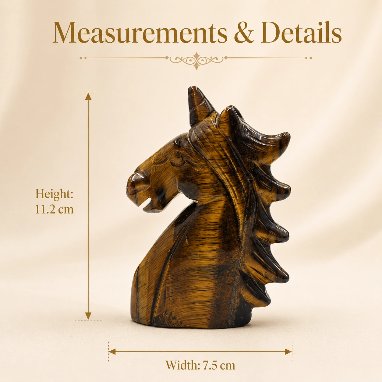 Natural Tiger Eye Unicorn Horse Head Figurine | Hand-Carved Crystal Horse Head Décor