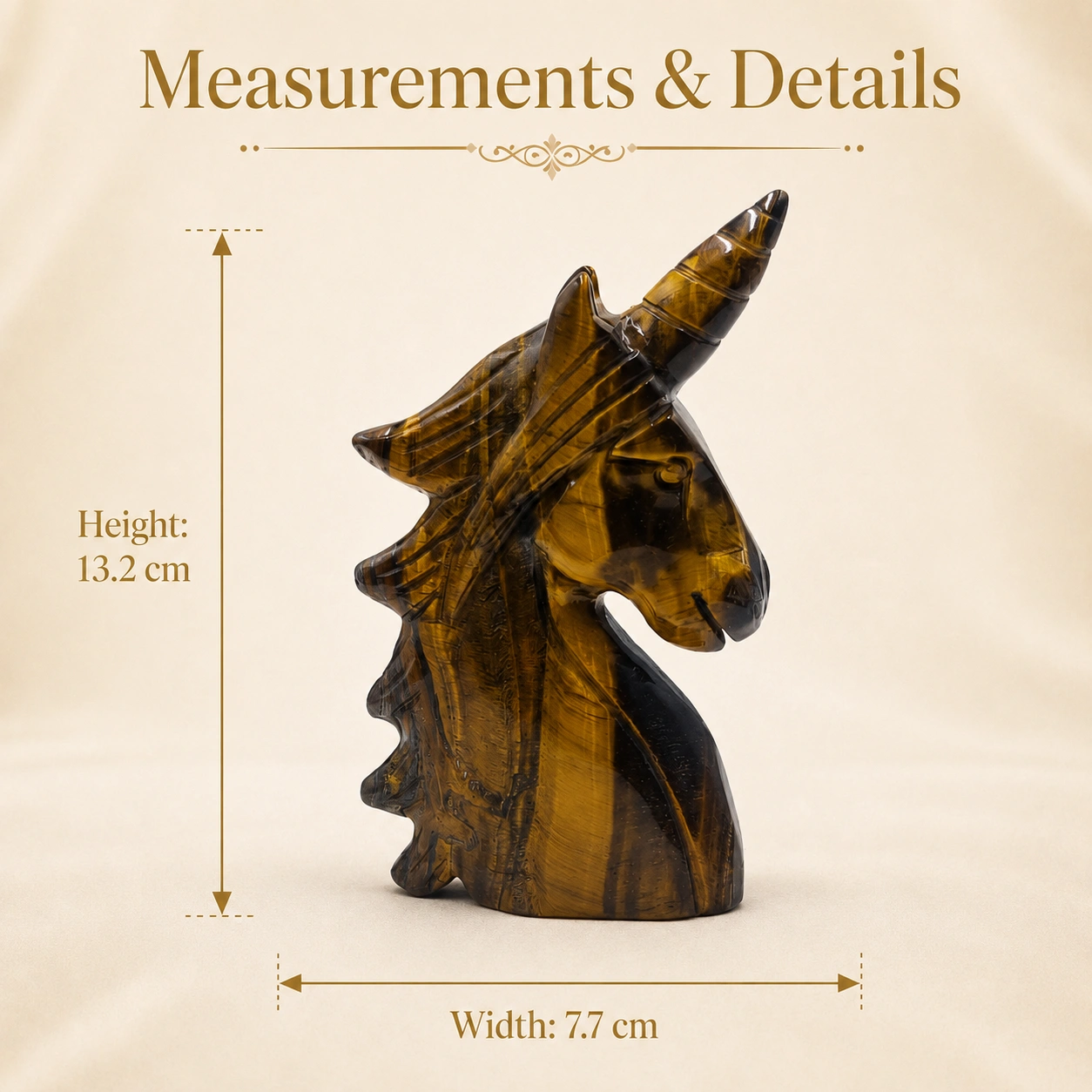 Medium - Natural Tiger Eye Unicorn Horse Head