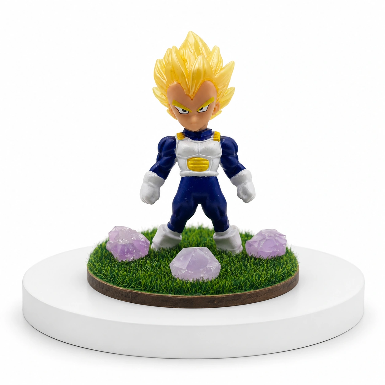 Premium Vegeta Anime Warrior Figurine Decor with Grass Base & Amethyst-Style Crystal Stones 2