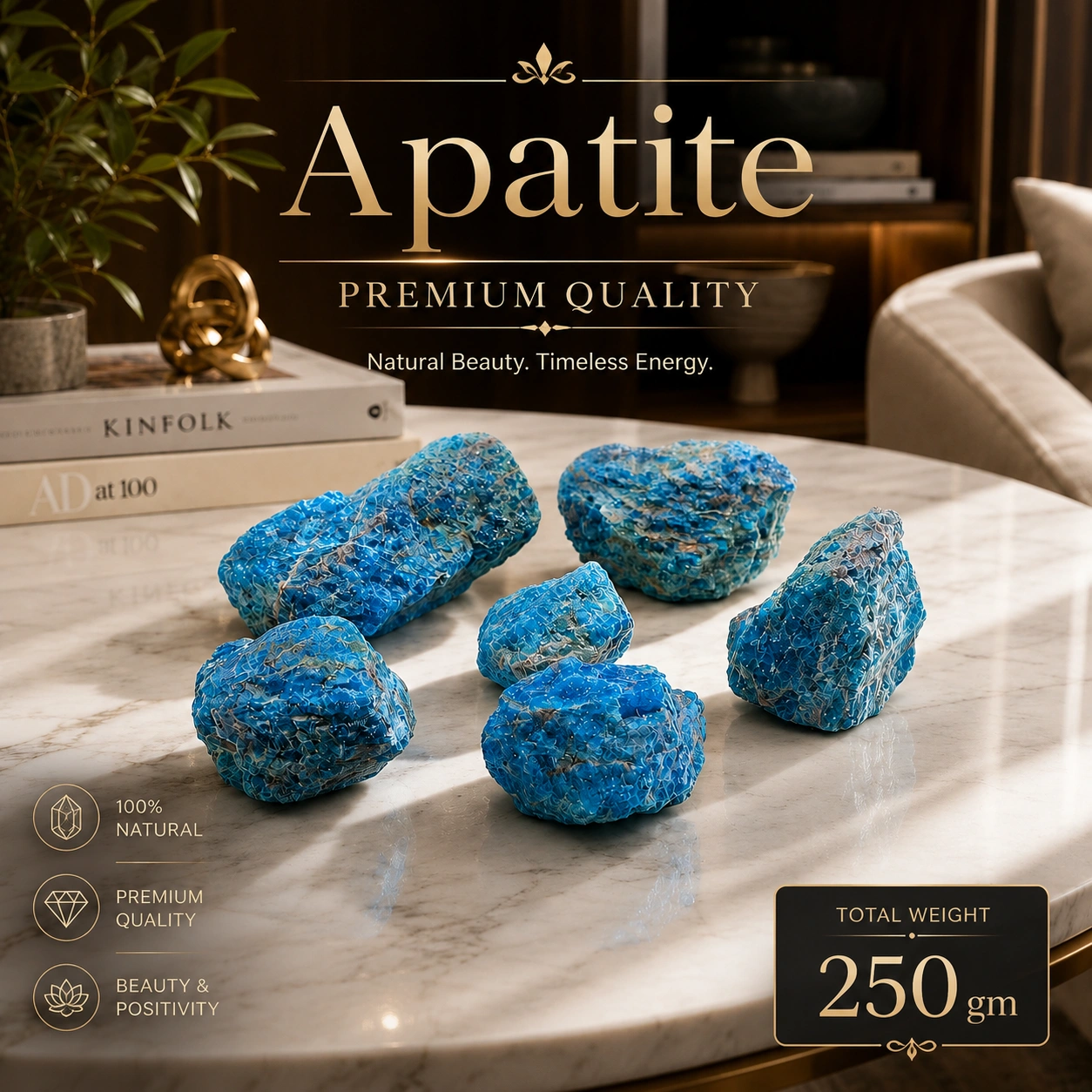 Raw Apatite Stone | Natural Rough Blue Apatite Crystal Pieces | Decorative Gemstone for Home Decor, Crystal Collection & Premium Gift