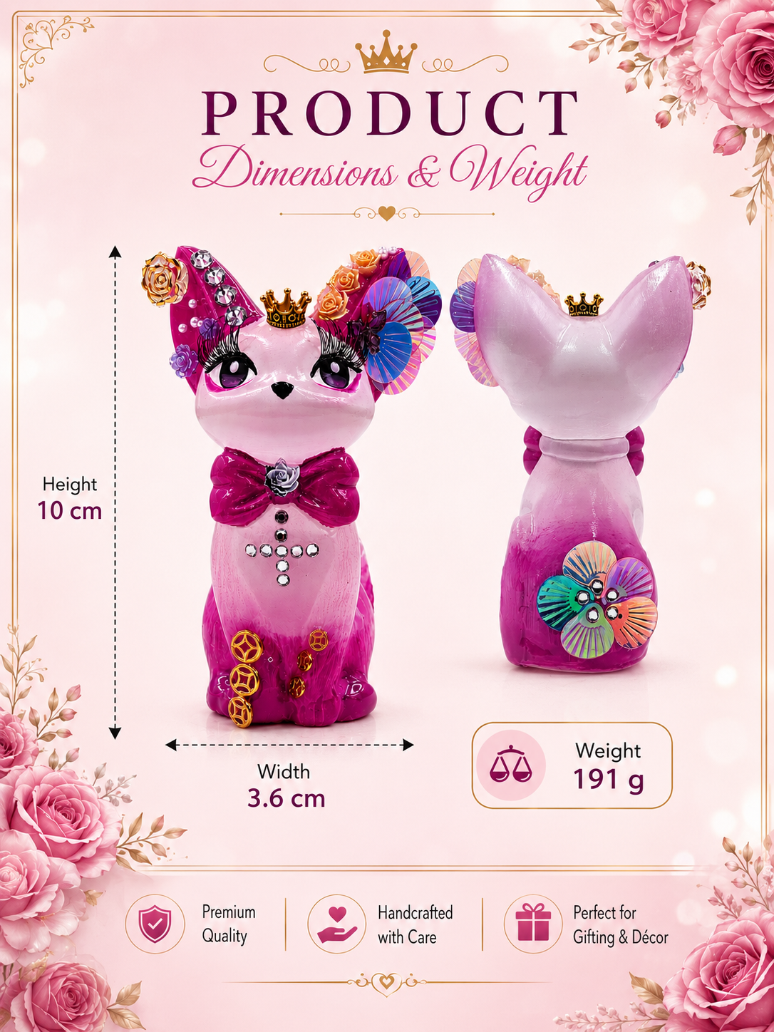 Selenite Royal Kitty Figurine | Handcrafted Premium Selenite Stone | Hand-Painted Embellished Cat Décor | Luxury Home Décor & Gifting 5
