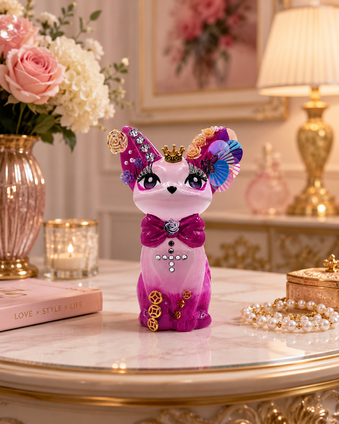 Selenite Royal Kitty Figurine | Handcrafted Premium Selenite Stone | Hand-Painted Embellished Cat Décor | Luxury Home Décor & Gifting 1