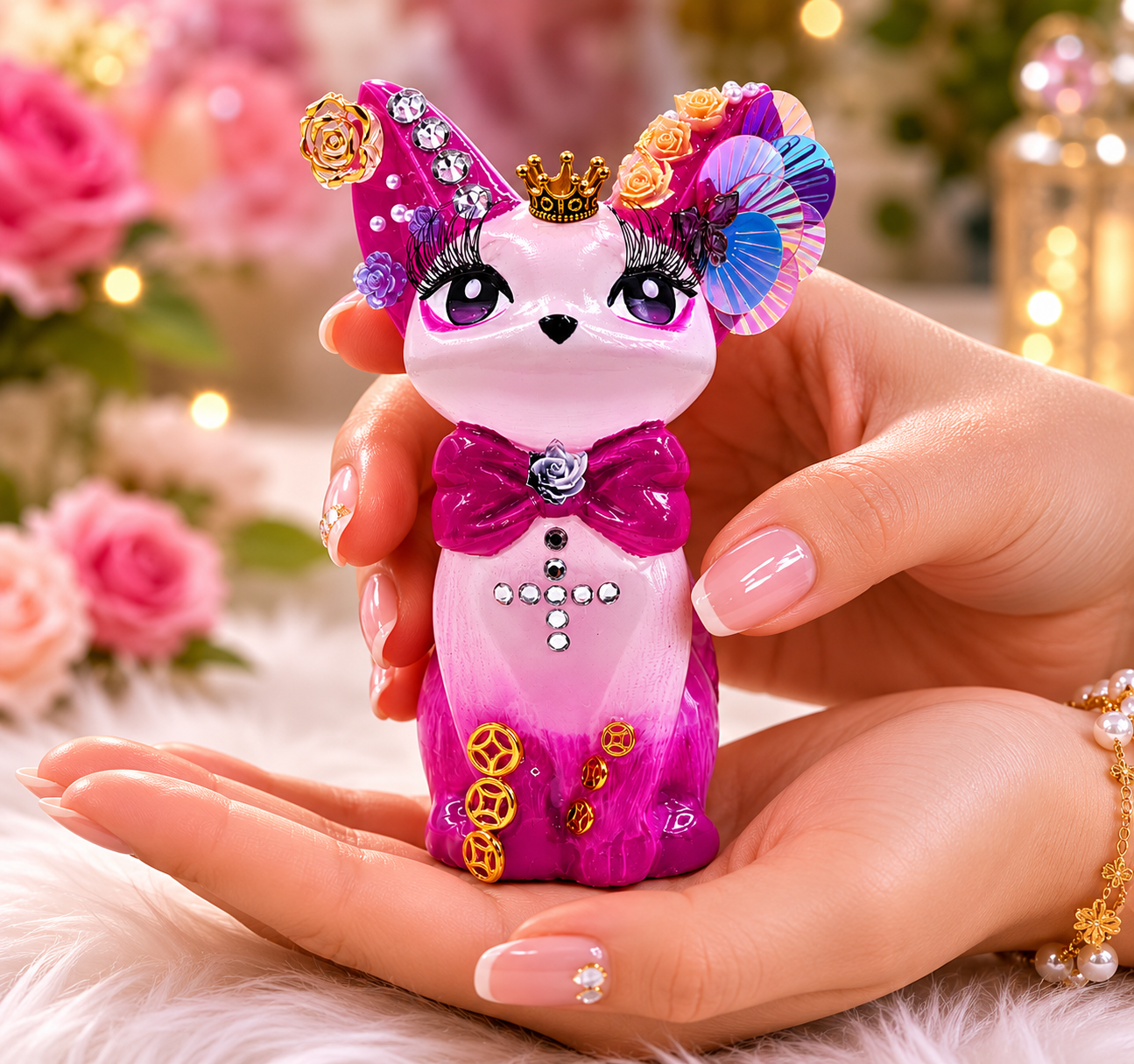 Selenite Royal Kitty Figurine | Handcrafted Premium Selenite Stone | Hand-Painted Embellished Cat Décor | Luxury Home Décor & Gifting 3