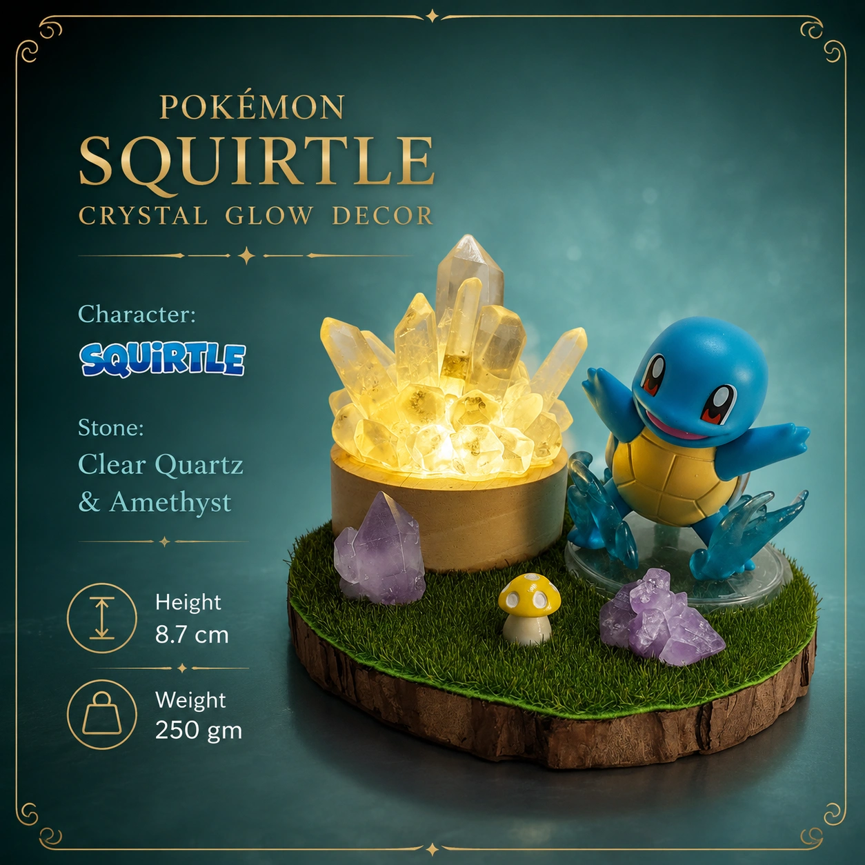 StoneMart Crystal Glow LED Decorative Lamp, Cute Blue Cartoon Turtle Figurine with Natural Clear Quartz & Amethyst on Grass Base (8.7 cm) 3