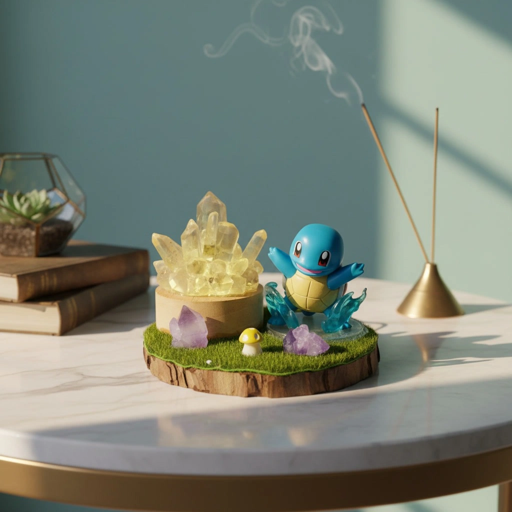 StoneMart Crystal Glow LED Decorative Lamp, Cute Blue Cartoon Turtle Figurine with Natural Clear Quartz & Amethyst on Grass Base (8.7 cm) 1