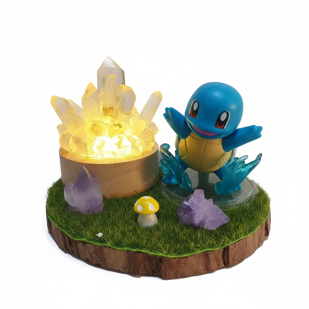 StoneMart Crystal Glow LED Decorative Lamp, Cute Blue Cartoon Turtle Figurine with Natural Clear Quartz & Amethyst on Grass Base (8.7 cm) 2
