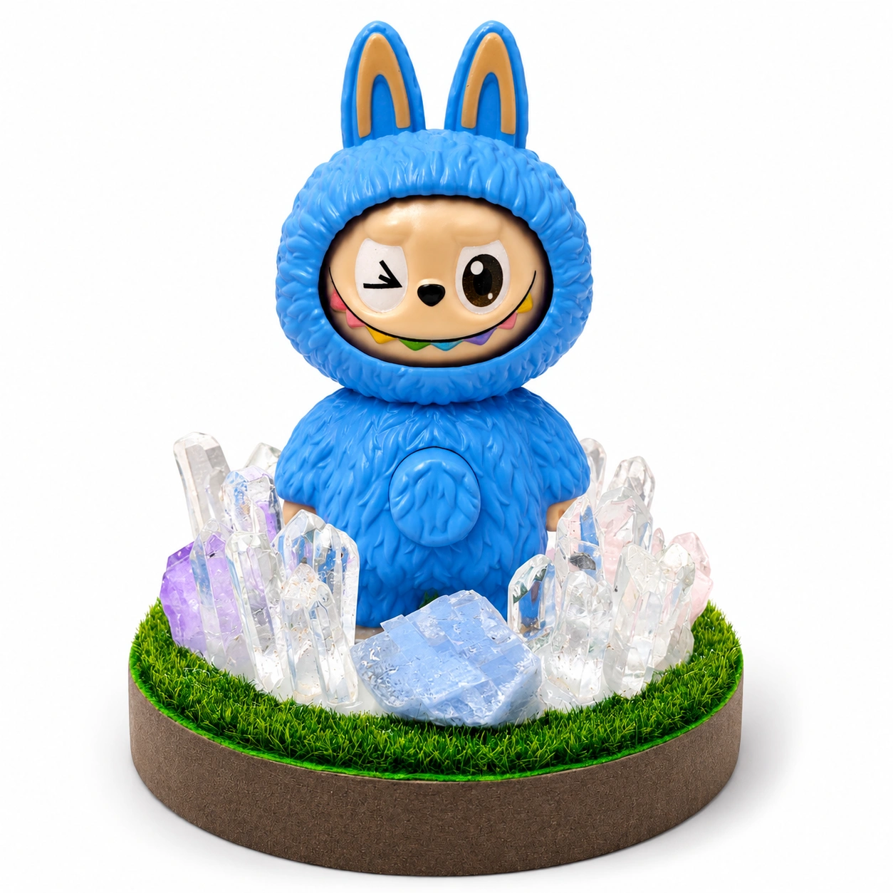 StoneMart Crystal Guardian Multi-Color LED Decorative Lamp, Blue Bunny Creature Figurine with Natural Clear Quartz, Blue Calcite, Amethyst & Rose Quartz on Grass Base (12 cm) — view 2